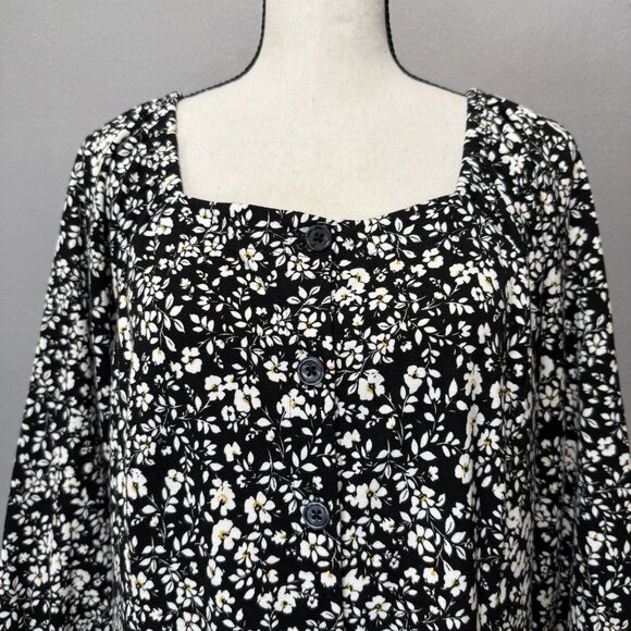 J. Jill Midi Dress Womens Sz L Petite 3/4 Sleeve Square Neck Floral Cottage Boho - Picture 6 of 9